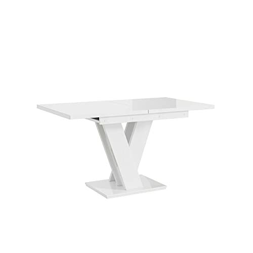 MEBLINI Esstisch Ausziehbar - Esszimmertisch Modern - Küchentisch - Säulentisch - Ausziehtisch - Dining Table - Esszimmertische - 120-160x80x75cm - MASIV - Weiß Hochglanz