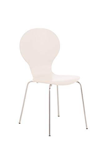 CLP Stapelstuhl Diego l Ergonomisch geformter Konferenzstuhl mit Holzsitz und Metallgestell I Stapelbarer Stuhl mit pflegeleichter Sitzfläche, Farbe:weiß