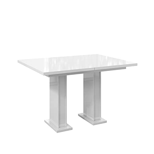 MEBLINI Esstisch Ausziehbar - Esszimmertisch Modern - Küchentisch - Ausziehtisch - Säulentisch - Ausziehbarer Tisch - Dining Table - Esszimmertische - 120-160x80x76cm - Gloss - Weiß Hochglanz