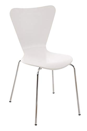 CLP Konferenzstuhl Calisto mit Holzsitz und stabilem Metallgestell I Platzsparender Stuhl mit Einer Sitzhöhe von: 45 cm, Farbe:weiß