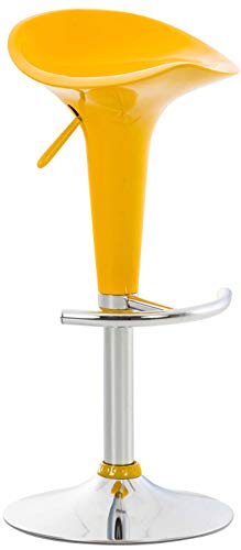 CLP Barhocker Saddle mit drehbarem Kunsttoffsitz und Fußablage I Höhenverstellbarer Hocker mit Metallgestell in Chrom-Optik, Farbe:gelb