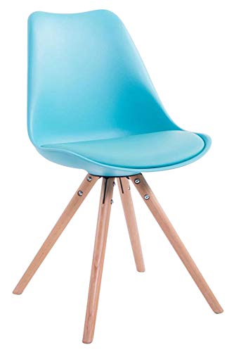 CLP Retro-Stuhl Toulouse Rund Mit Kunstlederbezug | Kunstoff-Lehnstuhl Mit Holzgestell, Farbe:blau, Gestell Farbe:Natura