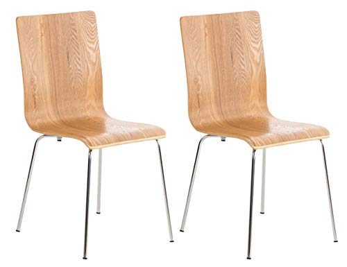 CLP 2er-Set Wartezimmerstuhl Pepe mit ergonomisch geformten Holzsitz und Metallgestell I 2X Konferenzstuhl I erhältlich, Farbe:Eiche