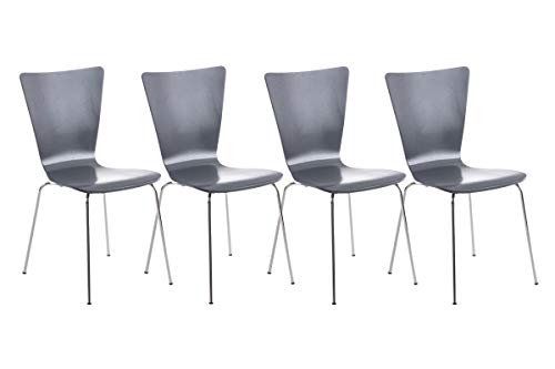 CLP 4er-Set Stapelstuhl Aaron Mit Holzsitz Und Metallgestell I 4 x Stuhl Mit Pflegeleichter Sitzfläche, Farbe:grau
