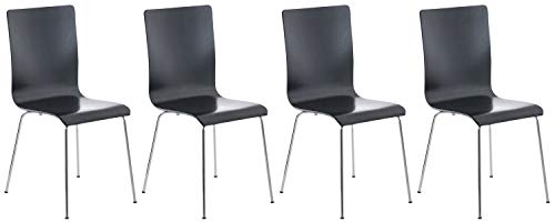 CLP 4er-Set Wartezimmerstuhl Pepe mit ergonomisch geformten Holzsitz und Metallgestell I 4X Konferenzstuhl erhältlich, Farbe:schwarz