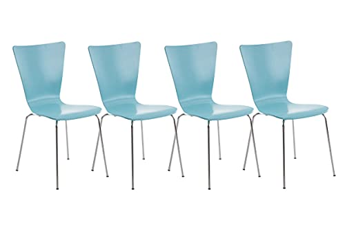 CLP 4 x Stapel-Stuhl AARON, Holzsitz, ergonomisch geformter Sitzfläche, FARBWAHL hellblau