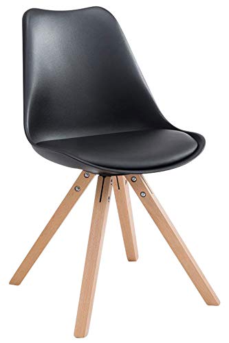 CLP Retro-Stuhl Toulouse Square Mit Kunstlederbezug | Kunstoff-Lehnstuhl Mit Holzgestell, Farbe:schwarz, Gestell Farbe:Natura