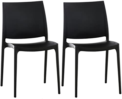 CLP 2er Set Stühle Maya I Wetterbeständige Stapelstühle bis zu 130 kg belastbar, Farbe:schwarz