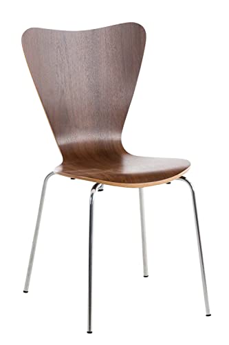 CLP Konferenzstuhl Calisto mit Holzsitz und stabilem Metallgestell I Platzsparender Stuhl mit Einer Sitzhöhe von: 45 cm, Farbe:walnuss