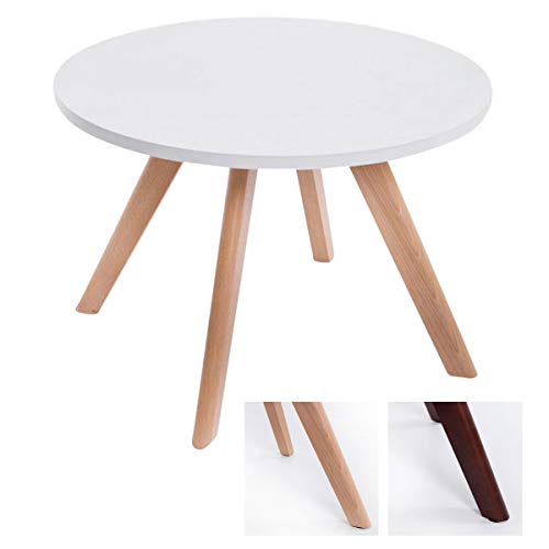 CLP Design-Beistelltisch Eirik aus Holz I Runder Teetisch mit matt weißer Tischplatte I Kompakter Couchtisch mit Holzbeinen, Farbe:Natura