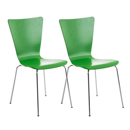 CLP 2X Stapelstuhl Aaron Mit Holzsitz Und Ergonomischer Sitzfläche I Konferenzstuhl Mit 45 cm Sitzhöhe, Farbe:grün