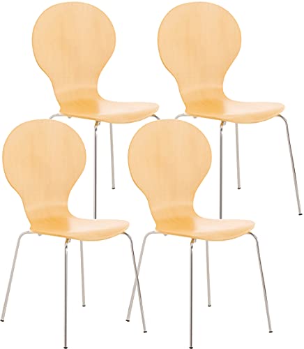 CLP 4X Stapelstuhl Diego l Ergonomisch geformter Konferenzstuhl mit Holzsitz und Metallgestell I Stapelbarer Stuhl mit pflegeleichter Sitzfläche, Farbe:Natura