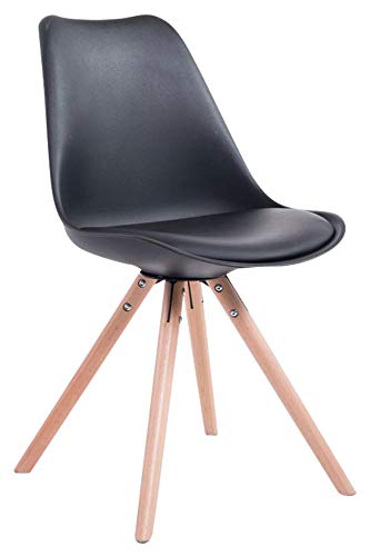 CLP Retro-Stuhl Toulouse Rund Mit Kunstlederbezug | Kunstoff-Lehnstuhl Mit Holzgestell, Farbe:schwarz, Gestell Farbe:Natura