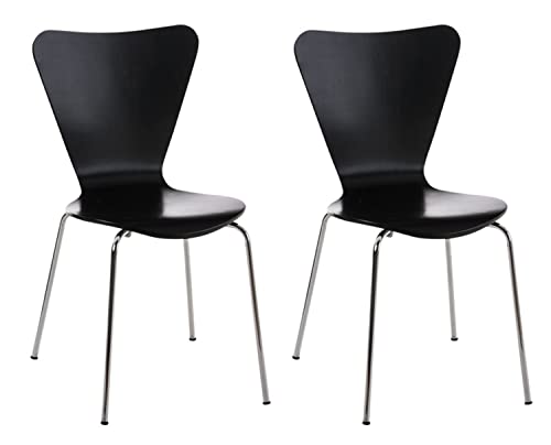 CLP 2X Konferenzstuhl Calisto mit Holzsitz und stabilem Metallgestell I 2X Platzsparender Stuhl mit Einer Sitzhöhe von: 45 cm I in Verschiedenen Farben erhältlich Schwarz
