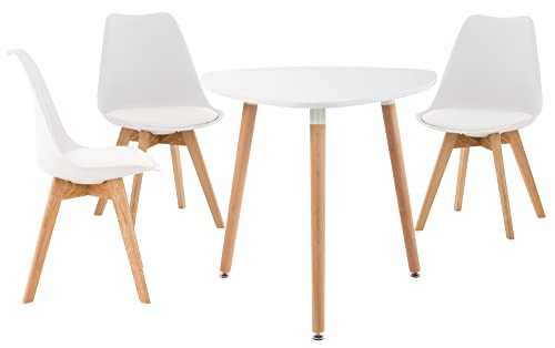 CLP Sitzgruppe Libanera I 3X Stuhl Linares + 1X Tisch Abenra, Farbe:weiß