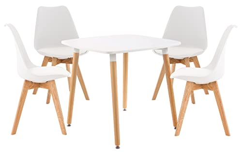 CLP Sitzgruppe Liborg I 4X Stuhl Linares + 1X Tisch Viborg I Moderne Essgruppe, Farbe:weiß