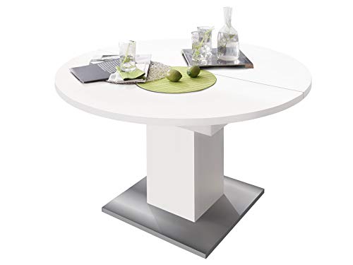 möbelando Esszimmertisch Speisentisch Esstisch Tisch Küchentisch Holztisch Judd III Blanco/Edelstahl