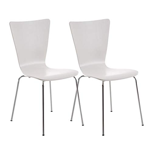 CLP 2X Stapelstuhl Aaron Mit Holzsitz Und Ergonomischer Sitzfläche I Konferenzstuhl Mit 45 cm Sitzhöhe, Farbe:weiß