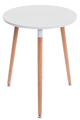 CLP Retro-Design Küchentisch Amalie mit 3 Holzbeinen I I rund Ø 60 cm I Tischhöhe 75 cm, Farbe:weiß, Gestell Farbe:Natura