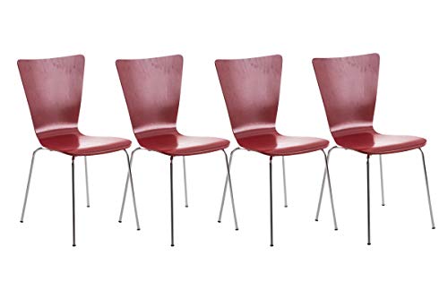 CLP 4er-Set Stapelstuhl Aaron Mit Holzsitz Und Metallgestell I 4 x Stuhl Mit Pflegeleichter Sitzfläche, Farbe:rot