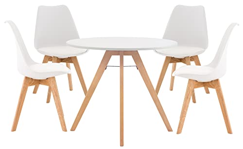 CLP Sitzgruppe Livik I 4X Stuhl Linares + 1X Tisch Viktor I Moderne Essgruppe, Farbe:weiß