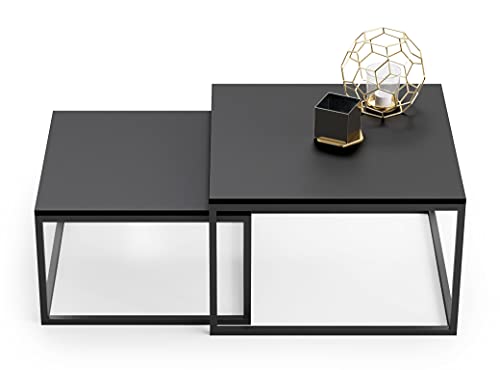HomeCo. Couchtisch 2er Set schwarz 42cm und 36cm hoch, Beistelltisch Loft Design, 2 in 1 Verschachtelung, Kratzfeste Oberfläche, Wohnzimmer
