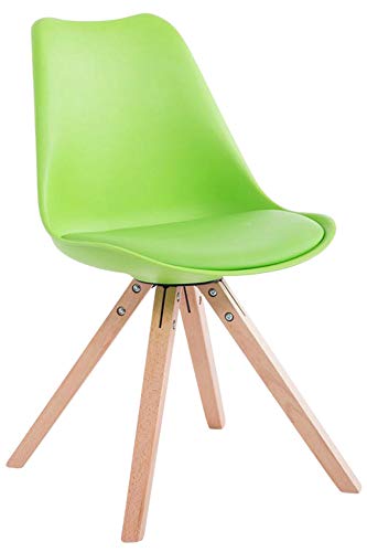 CLP Retro-Stuhl Toulouse Square Mit Kunstlederbezug | Kunstoff-Lehnstuhl Mit Holzgestell, Farbe:grün, Gestell Farbe:Natura