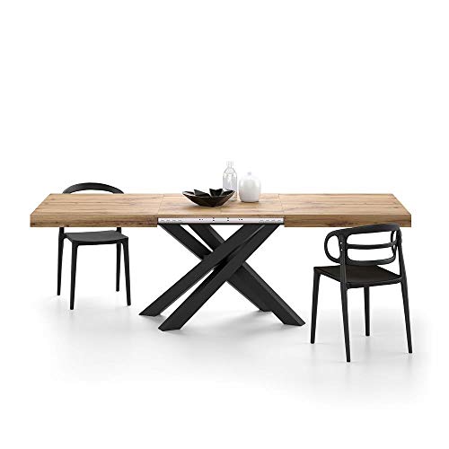 MOBILI FIVER, Ausziehbarer Tisch Emma 160, rustikale Eiche mit schwarzen X-Beinen, Laminiert/Eisen, Made in Italy