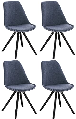 CLP 4er Set Stühle Pegleg Stoff Square I Eckige Holzbeine Aus Buchenholz I Gepolsterter Schalensitz, Farbe:blau, Gestell Farbe:schwarz