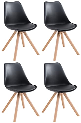 CLP 4er Set Stühle Toulouse Square Mit Kunstlederbezug | Kunstoff-Lehnstühlel Mit Holzgestell, Farbe:schwarz, Gestell Farbe:Natura (Eiche)