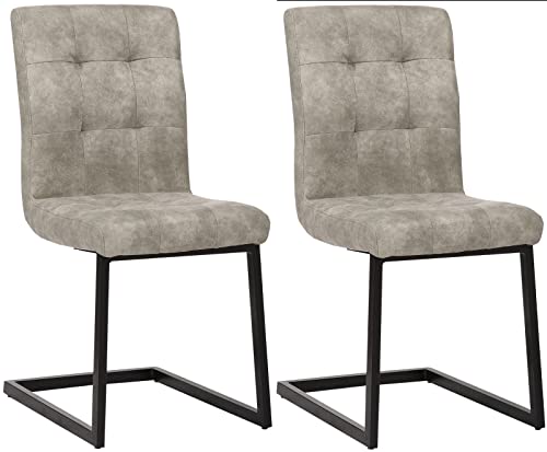CLP 2er Set Esszimmerstühle Feline Stoff I mit Metallgestell in Schwarz-Optik I Mit Bodenschonern, Farbe:grau