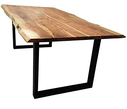 SAM® Stilvoller Esszimmertisch Imker aus Akazie-Holz, Baumkantentisch mit lackierten Beinen aus Roheisen, naturbelassene Optik mit einer Baumkanten-Tischplatte, 140 x 80 cm