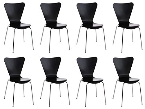 CLP 8X Konferenzstuhl Calisto mit Holzsitz und stabilem Metallgestell I 8X platzsparender Stuhl mit Einer Sitzhöhe von: 45 cm, Farbe:schwarz