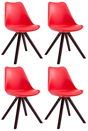 myangels 4er Set Stühle Toulouse Kunstleder Cappuccino Square, Farbe:rot