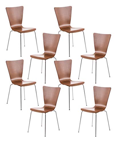 CLP 8X Stapelstuhl Aaron Mit Holzsitz Und Metallgestell I 8 x Stuhl Mit Pflegeleichter Sitzfläche I Set Mit 8 Stühlen, Farbe:braun