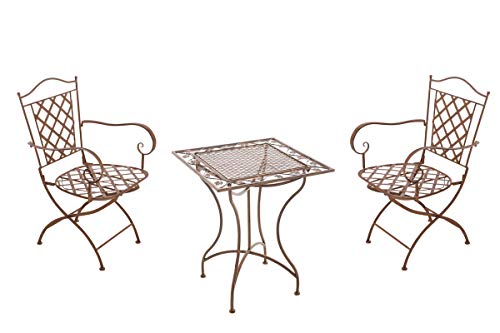 CLP Garten-Sitzgruppe PAYO aus Eisen I Antike Gartenmöbel aus lackiertem Eisen I 1 Tisch und 2 Stühle I erhältlich, Farbe:antik braun