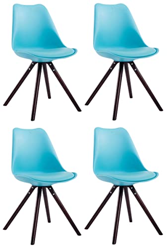 CLP 4er Set Stühle Toulouse Rund Mit Kunstlederbezug I Kunststoff Lehnstühle Mit Holzgestell, Farbe:blau, Gestell Farbe:Cappuccino