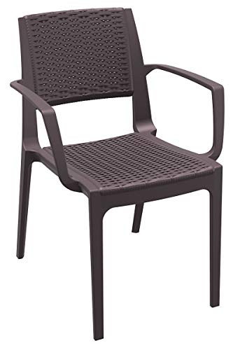 CLP XXL Polyrattan-Gartenstuhl Capri mit Armlehnen I Wetterfester Outdoor-Stuhl aus Kunststoff I erhältlich, Farbe:braun