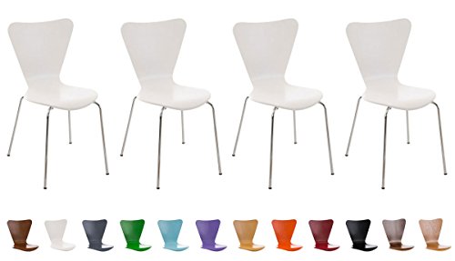 CLP 4X Konferenzstuhl Calisto mit Holzsitz und stabilem Metallgestell I 4X platzsparender Stuhl mit Einer Sitzhöhe von 45 cm, Farbe:weiß