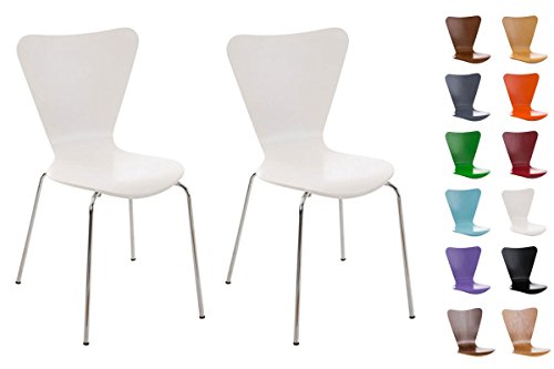 CLP 2X Konferenzstuhl Calisto mit Holzsitz und stabilem Metallgestell I 2X Platzsparender Stuhl mit Einer Sitzhöhe von: 45 cm I in Verschiedenen Farben erhältlich Weiß