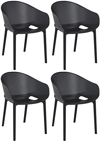 CLP 4er Set Stühle Sky Pro I Gartenstühle aus Kunststoff I Stapelbarere Bistrostühle I Wetterfester Lehnstühle, Farbe:schwarz