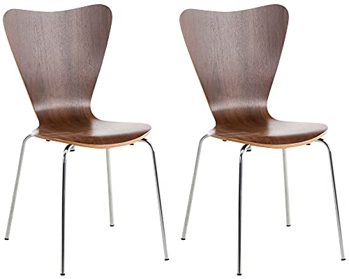 CLP 2X Konferenzstuhl Calisto mit Holzsitz und stabilem Metallgestell I 2X platzsparender Stuhl mit Einer Sitzhöhe von: 45 cm, Farbe:walnuss