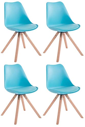 myangels 4er Set Stühle Toulouse Kunstleder Natura (Eiche) Square, Farbe:blau