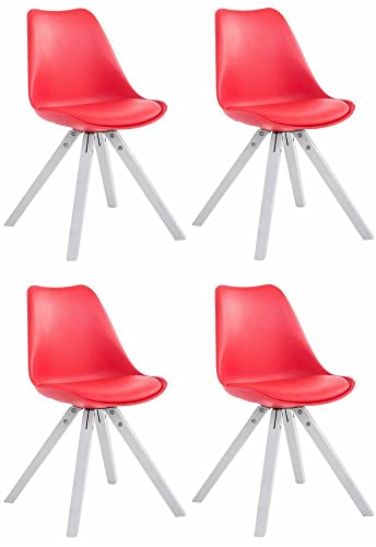 myangels 4er Set Stühle Toulouse Kunstleder weiß (Eiche) Square, Farbe:rot