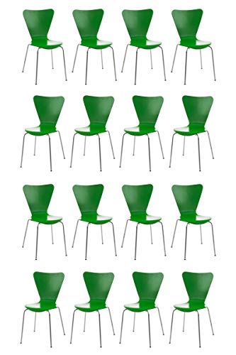 CLP 16 x Konferenzstuhl Calisto mit Holzsitz und stabilem Metallgestell I 16 x platzsparender Stuhl mit pflegeleichter Sitzfläche, Farbe:grün