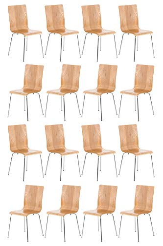 CLP 16er-Set Wartezimmerstuhl Pepe Mit Ergonomischem Holzsitz Und Metallgestell l 16 x Konferenzstuhl, Farbe:Eiche