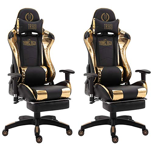 2X Racing Bürostuhl Gaming-Stuhl Turbo mit Fußablage schwarz/Glanz Gold