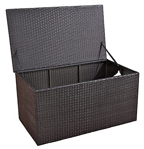 CLP Polyrattan-Aufbewahrungsbox I Gartentruhe für Kissen und Auflagen I Größen erhältlich, Farbe:schwarz, Größe:L