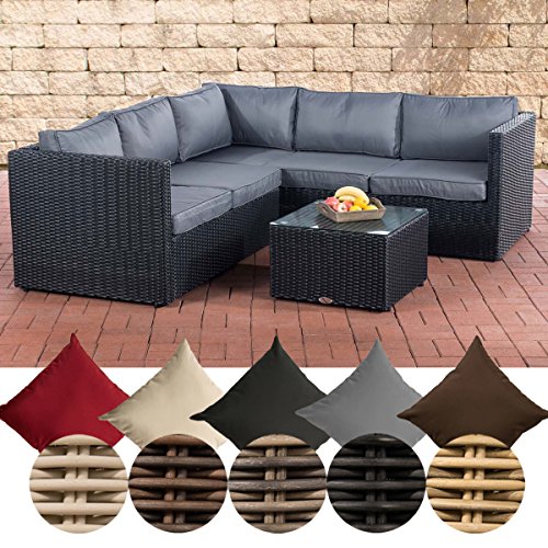 CLP Lounge-Set Liberi 5mm | Polyrattan-Möbelgarnitur | Gartenmöbel-Set mit einem 2er Sofa, einem 3er Sofa und einem Beistelltisch erhältlich Schwarz, eisengrau