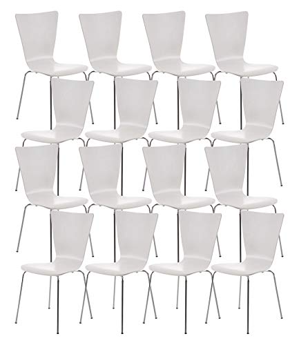 CLP 16 x Stapelstuhl Aaron Mit Holzsitz Und Metallgestell I 16 x Stuhl Mit pflegeleichter Sitzfläche I Set Mit 16 Stühlen, Farbe:weiß